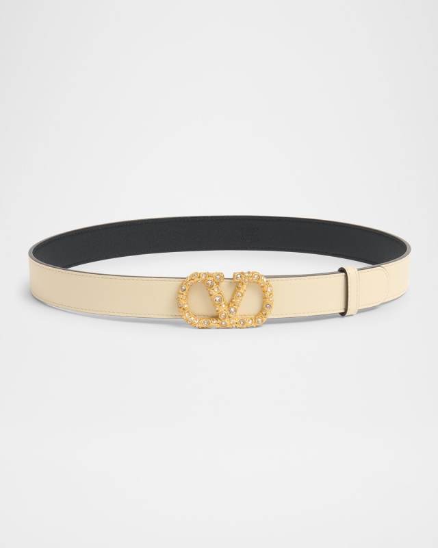 V-Logo Signature Embellished Leather Belt
